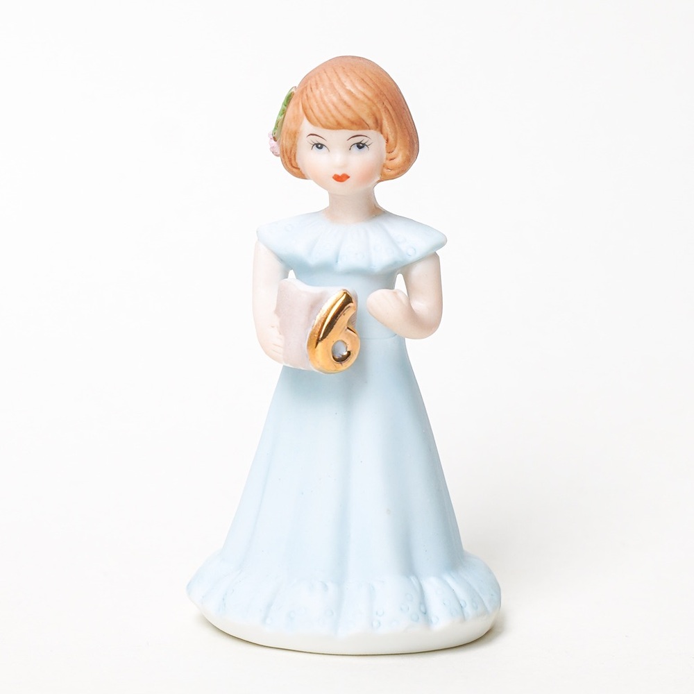 Growing Up Birthday Girl Blue Dress Figurine Age 6 Brunette